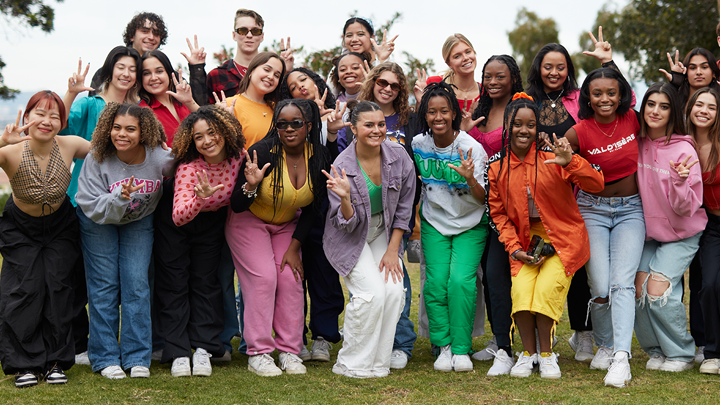A diverse group of students on the LMU campus.
