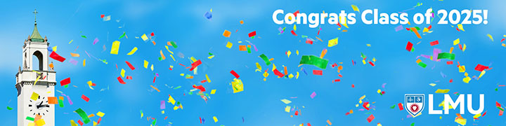 Confetti in the air with the Sacred Heart Chapel Clock Tower in the distance and the words Congrats Class of 2025