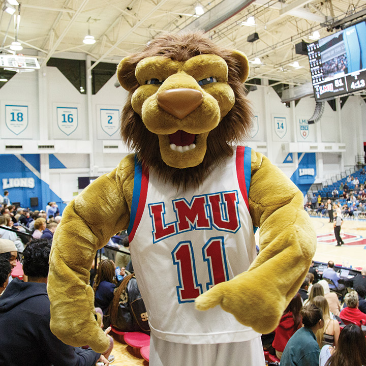 LMU's Mascot Iggy the Lion at a basketball game